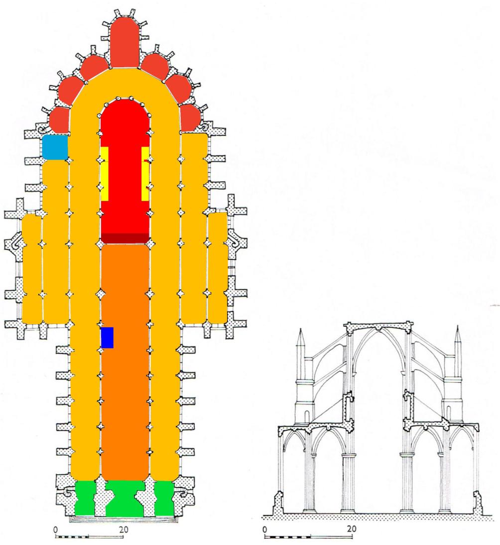 II. STRUKTURA PRZESTRZENI SACRUM Rys. II-60. Podział przestrzeni na strefy w katedrze gotyckiej. Oprac.