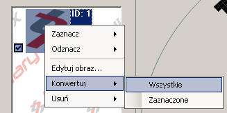 Zaznacz - pozwala zaznaczyć wskazany obraz lub wszystkie na liście; Odznacz - pozwala odznaczyć wskazany obraz lub wszystkie na liście; Edytuj obraz - przejście do edycji wskazanego obrazu; Usuń