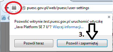 W przeglądarce internetowej może wyświetlić komunikat informujący o konieczności uruchomienia wtyczki Java.