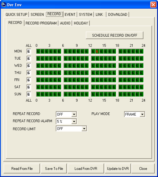 56/75 8.3.1 Record a. Schedule Record: harmonogramu. b. Monday through Sunday: c. Repeat Record: d. Repeat Record Alarm: e. Backup Mode: f.