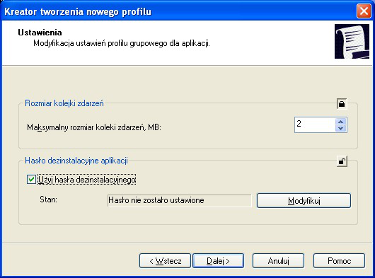 W grupie Hasło dezinstalacyjne aplikacji kliknij przycisk Modyfikuj i określ hasło.