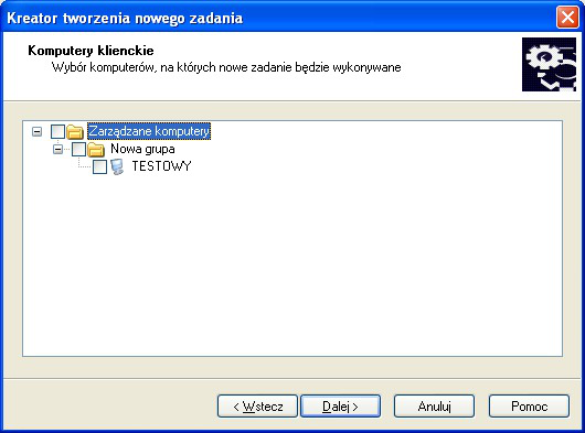 Spowoduje to uruchomienie kreatora tworzenia zadania, który jest podobny do kreatora tworzenia zadań grupowych (patrz sekcja "Tworzenie zadania grupowego" na stronie 117).