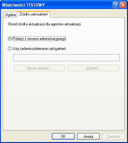 2. W oknie, które zostanie otwarte, wybierz zakładkę Źródło uaktualnień (patrz obrazek poniżej). Rysunek 240. Wybór źródła aktualizacji dla agenta aktualizacji 3.