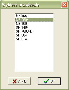 Należy wybrać tu urządzenie NE-0604 i wcisnąć klawisz OK. Zostanie utworzona konfiguracja fabryczna.