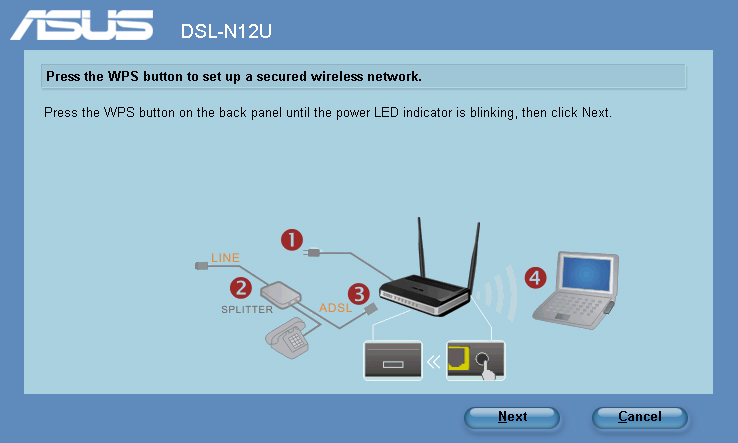 2. Naciśnij przycisk WPS routera. (Wyłącznie do używania karty połączenia bezprzewodowego z funkcją WPS) Reset Power On/Off USB LAN4 LAN3 LAN2 LAN1 WPS On Off ADSL WPS button 3.