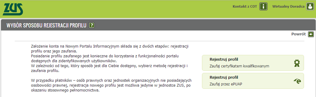 Zastosowanie epuap PUE ZUS Zakład Ubezpieczeń Społecznych wykorzystuje profil