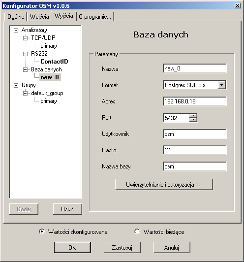 42 Odbiornik Systemu Monitoringu OSM.2007 Parametry analizatora Baza danych Parametry analizatora Baza danych: Nazwa nazwa analizatora jaką będzie się posługiwał OSM.