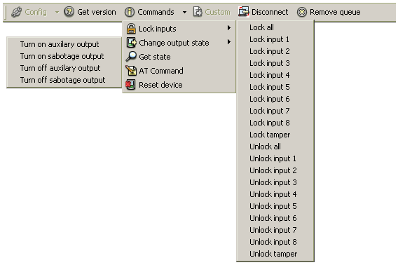 Użytkowanie Change output state Get state AT Command Reset device Disconnect Remove queue 61 urządzenia zmiana stanu jednego z wyjść urządzenia, odczyt stanu urządzenia, wysłanie komendy AT,