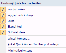 Pasek szybkiego dostępu Sekcja Pasek szybkiego dostępu pozwala na zmianę i zarządzanie podstawowymi parametrami programu, takimi jak zmiana koloru okien i list, przemieszczanie się pomiędzy oknami,