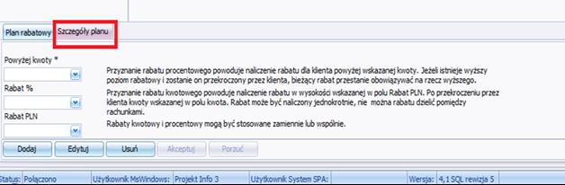 Plany rabatowe Moduł [Plany rabatowe] służy do utworzenia w bazie możliwych planów rabatowych, które następnie będą mogły zostać wykorzystane w module [Kartoteka klientów].