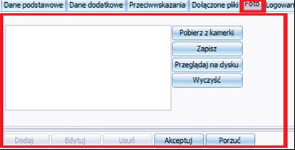 Zakładka [Foto] służy do wprowadzenia zdjęcia klienta. Program daje nam 2 sposoby do wyboru aby pobrać nasze zdjęcie. 1.