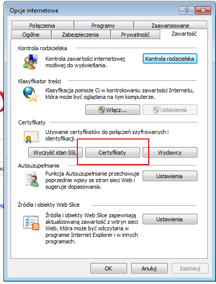 2.4. Instalacja certyfikatu SSL w przeglądarce Internet Explorer Jeśli posiadasz certyfikat SSL uzyskany zgodnie z punktem 2.