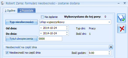 Pozwoli to między innymi na obsłużenie przypadku, gdy zwalnianemu pracownikowi pozostał do wykorzystania urlop, który w godzinach nie jest pełną dniówką pracownika (np. dzień pracy to 8 godz.