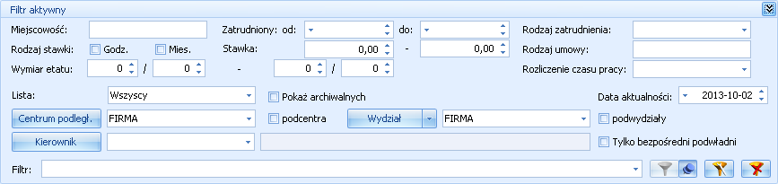 Po wyszukaniu pracowników spełniających określone warunki można ukryć panel wyszukiwania. Służy do tego ikona Rys 36.