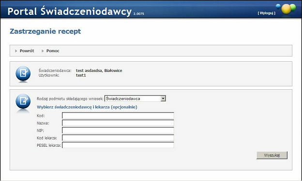 50 Portal Świadczeniodawcy W głównej części formularza są prezentowane informacje na temat umowy na dystrybucję recept, a poniżej znajdują się odsyłacze do dostępnych operacji: 1.