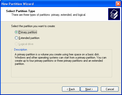 4) Gdy otworzy sie kreator partycji nacisnij Next>. 5) Wybierz typ partycji I sformatuj HDD.