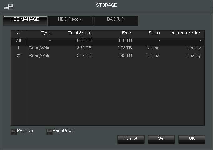 NVR MENU NVR-3304POE, NVR-3308POE, NVR-3408POE-H2, NVR-3416 User s manual ver.1.1.1 5.11. Hard drive configuration To manage hard drive in NVRs select STORAGE icon in SYSTEM menu.