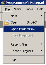 Otwieranie i kompilowanie przykładowego projektu Teraz należy sprawdzić czy wszystko działa poprawnie i otworzyć przykładowy projekt: Wybierz w menu File opcję Open Project(s).