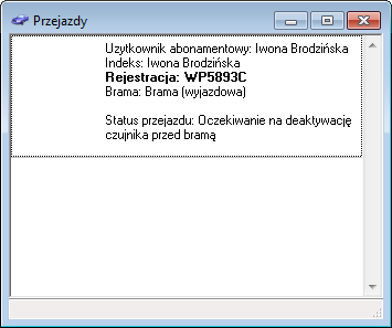 Opcja Otwórz bramę menu kontekstowego pozwala obsłudze parkingu na otwarcie wybranej bramy. Analogicznie działa opcja Zamknij bramę zamykając bramę.