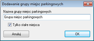 Pozwala ono modyfikować listę grup miejsc parkingowych oraz zarządzać miejscami parkingowymi w tych grupach.