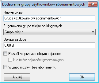 Okno to składa się z dwóch elementów. Gdy nie ma jeszcze dodanej żadnej grupy użytkowników abonamentowych, widoczny jest tylko pierwszy panel Lista grup użytkowników abonamentowych.