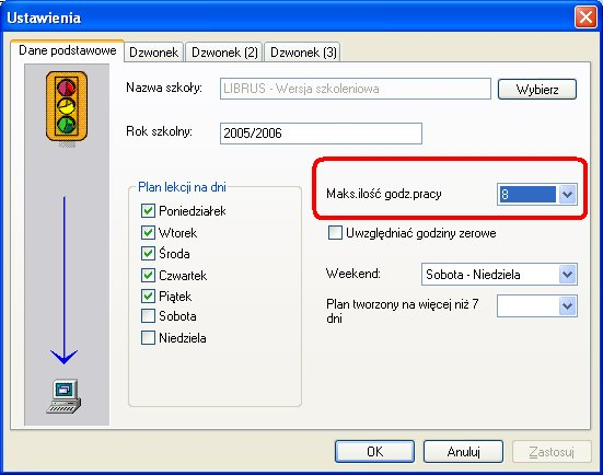 Szkoła nie ma lekcji zerowych. Można to jakoś ustawić? Jeżeli w szkole nie ma lekcji zerowych, można je całkowicie wyłączyć z planu lekcji. Należy to zrobić poprzez Opcje- > Ustawienia.