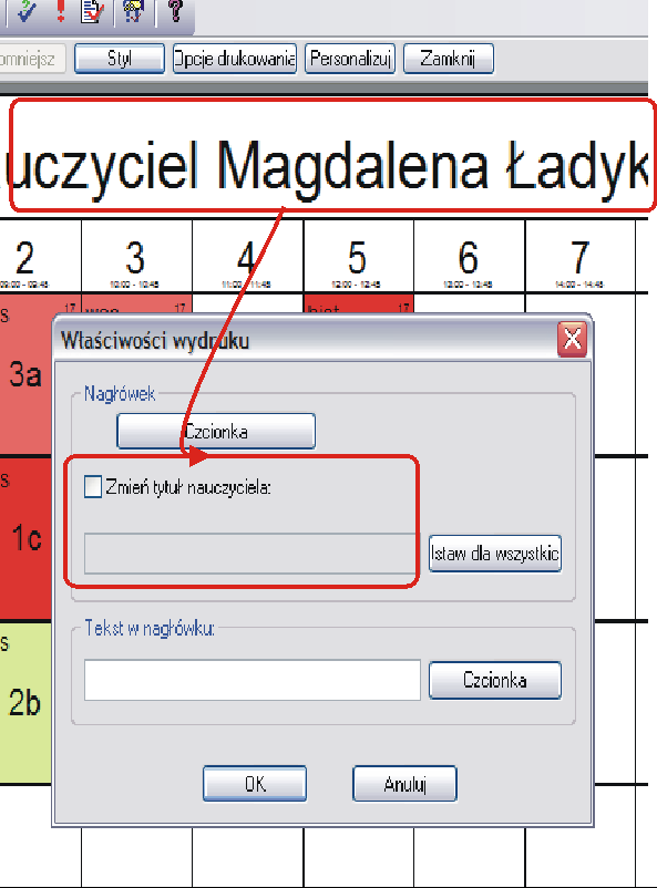 Dostosowanie (personalizowanie) wydruku. Pytanie: Jak mogę dostosować plan lekcji w programie asc do tendencji panujących w szkole?