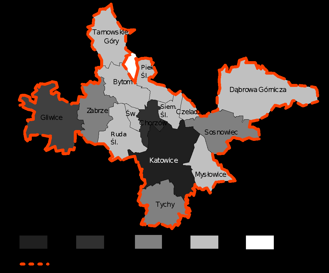 Ryc. 3. Górnośląski funkcjonalny obszar metropolitalny w 2010. Źródło: Zuzańska-Żyśko, 2012.