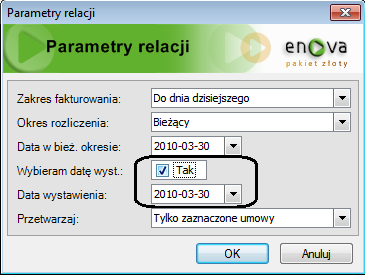 Pozycje umowy Rys. 83 Okno parametrów relacji do wystawiania faktury Pozycje umowy różnią się w zależności od wybranego dokumentu (UC, UD), czyli sposobu rozliczania umowy.