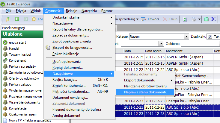 Rys. 165 Puste pole parametru Definicja ewidencji Po dokonaniu tej operacji należy zaznaczyć w module Handel dokumenty, które chcemy usunąć z ewidencji i wykonać dla nich funkcję z menu Czynności