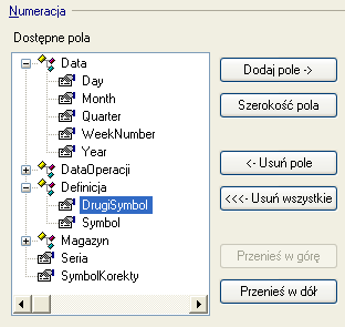 Parametry w dolnej części formularza: Inicjuj serię z kodu operatora ustawienie TAK powoduje umieszczenie w numeracji symbolu operatora Podstawowy symbol numeracji jest przepisany z zakładki Ogólne i