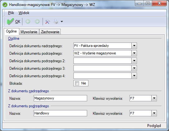 Ogólne zakładka formularza szczegółów relacji Parametry: Rys. 208 Zakładka Ogólne okna relacji między dokumentami Sekcja Ogólne: Definicja dokumentu nadrzędnego pole wypełnione automatycznie.