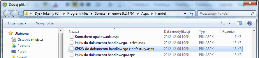 Rys. 274 Okno wyboru wzorca pliku wydruku Po wyborze wzorca wcześniej otwarte okna zamykamy klawiszem OK.