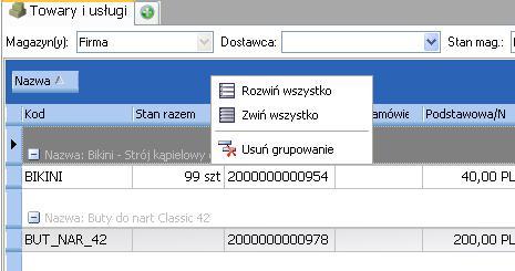 Rozwiń wszystkie grupy. Można rozwinąć pojedynczą grupę poprzez naciśnięcie + przy nazwie grupy. Wyświetlane dane będą uwidocznione w zależności od wprowadzonego nagłówka. Rys.