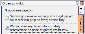 Rys. 18 Włączenie grupowania na liście Po zamknięciu formularza na liście tuż nad kolumnami pojawi się szary pasek, w obszar którego wprowadzamy nagłówek kolumny.