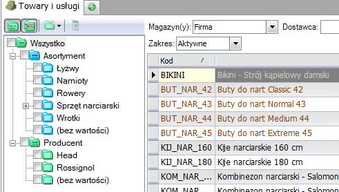 tylko z listy konfiguracyjnej Opcje). Grupowanie zostanie omówione na przykładzie cennika. Aby pogrupować dane należy włączyć grupowanie wg cechy grupującej tzn.