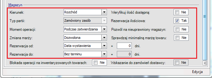 tych ustawień (szczegółowy opis parametrów znajduje się w rozdziale Konfiguracja modułu Handel Zaawansowane zmiany konfiguracji Parametry definicji dokumentu Pozostałe zakładka formularza definicji