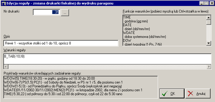 Konfiguracja Zasada konstruowania reguł jest analogiczna do reguł automatycznej zmiany menu / cen opisana szczegółowo w tamtym miejscu. 49 35 i została Dzięki tej funkcji możliwy jest też tzw.