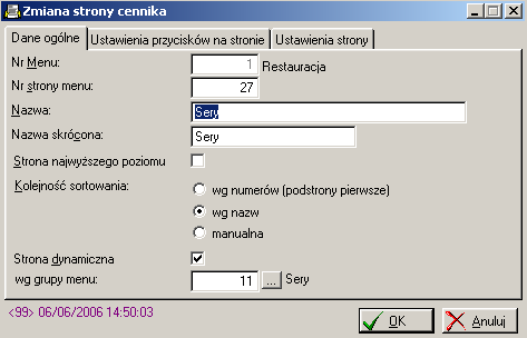 Przygotowanie sprzedaży 3. 6 Strony menu / definicje presetów Definiowanie stron menu znajduje się w menu Przygotowanie, pozycja Strony menu / definicje presetów.