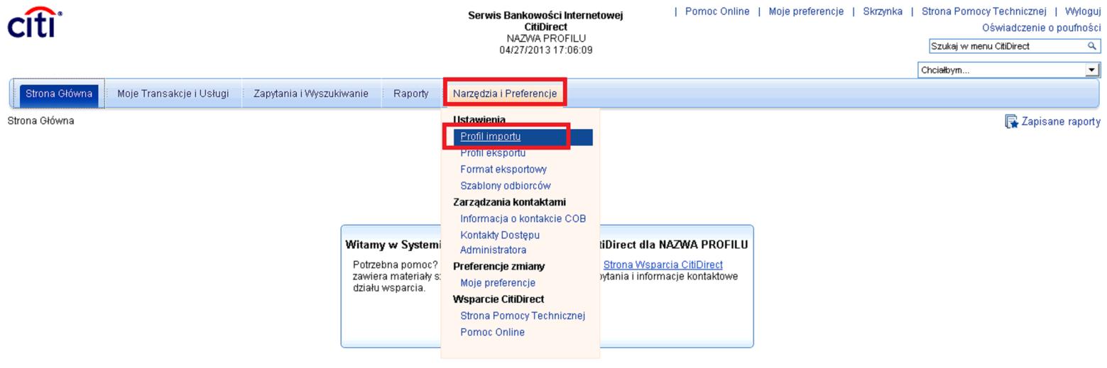 2. Tworzenie profili importu Aby skorzystać z importu trzeba stworzyć profil, w którym definiujemy lokalizację wczytywanych plików i wybieramy mapę