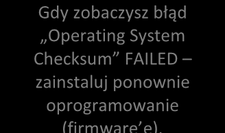 KROK 4 - ZARAZ PO PODŁĄCZENIU ZASILANIA POWINNIŚMY ZOBACZYD NASTĘPUJĄCY EKRAN W przypadku zapętlenia się urządzenia podczas testów proszę sprawdzid poziom zasilania.