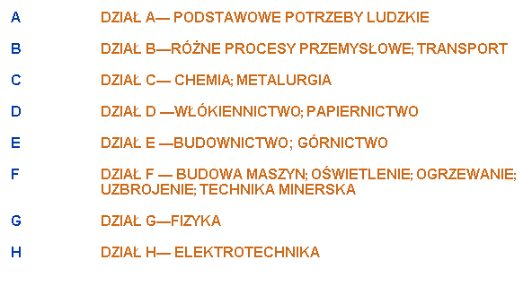 Działy klasyfikacji MKP MKP obejmuje cały zakres wiedzy, w którym możliwe jest dokonywanie wynalazków, jest klasyfikacją rzeczową, opartą na układzie przedmiotowym.