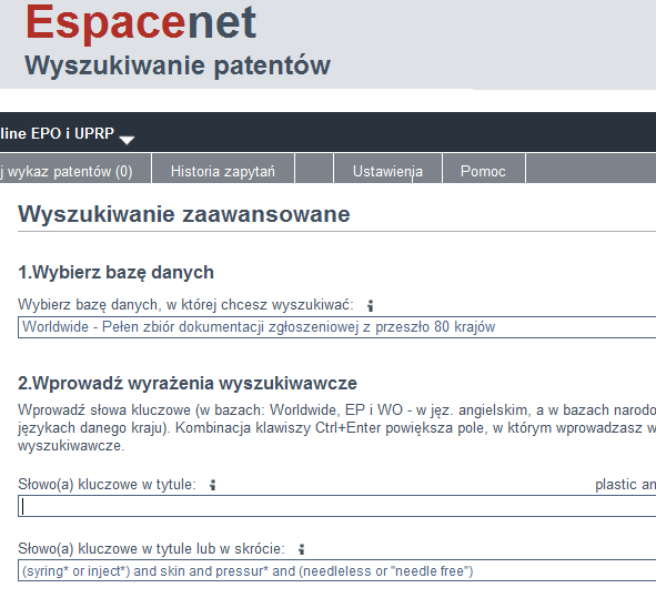 Badanie stanu techniki przykład: strzykawki bezigłowe (syring*