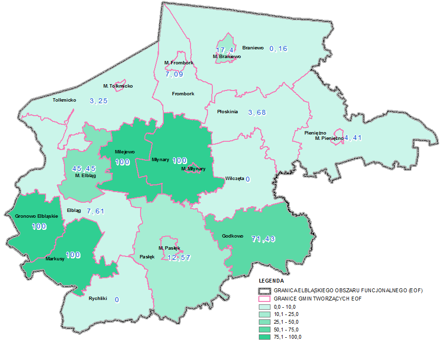 Wg danych GUS (BDL, stan na 31.12.2013), pod koniec 2013 r. w województwie warmińsko-mazurskim pokryte planami było zalewnie 12,3% obszarów.