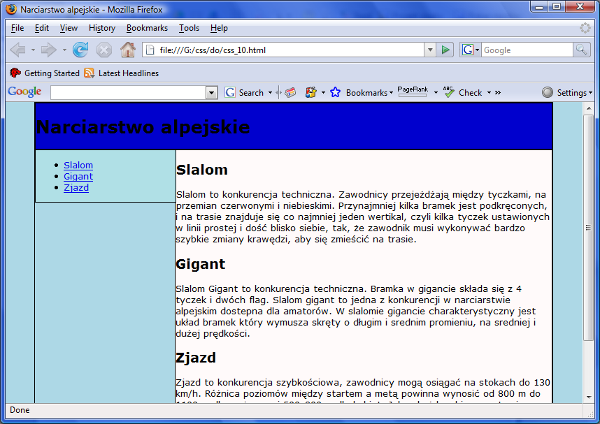 Ustalamy pozycje bloku menu div#tresc