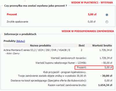 Moduł spełnia rolę informacyjną. Wyświetla ogólną wartość zamówienia brutto (wraz z narzutami, upustami i innymi kosztami). UWAGA!