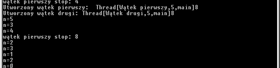 Wykład Java 07-01-31 ver3.0 80 class wielo implements Runnable { wielo(int f) {Thread ct=thread.currentthread(); ct.setname("wątek pierwszy"); System.out.