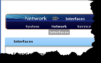 2. Konfiguracja interfejsu sieciowego. 2.1. Klikamy na menu Network, następnie Interfaces. 2.2. W wyświetlonym menu ustawiamy kolejno: General settings: Hostname : efive Domainname : pole zostawiamy puste DNS1: 192.