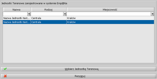 Aby wyszukać jednostkę o podanych danych w systemie Emp@tia, wybieramy przycisk Wyszukaj.