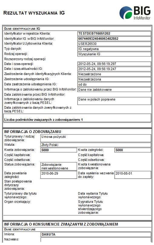 Rysunek 36 - Rezultat opcji znajdź. Po uzyskaniu odpowiedzi z systemu jest możliwośd edytowania danych za pomocą przycisku.